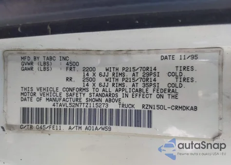 1996 Toyota Tacoma Xtracab from USA, damaged, VIN 4TAVL52N7TZ115273